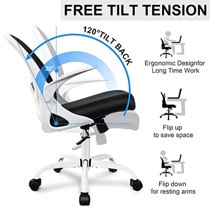 Office Chair Ergonomic Desk Chair with Adjustable Lumbar Support and Height, Swivel Breathable Desk Mesh Computer Chair with Flip up Armrests for Conference Room(White) - color: White