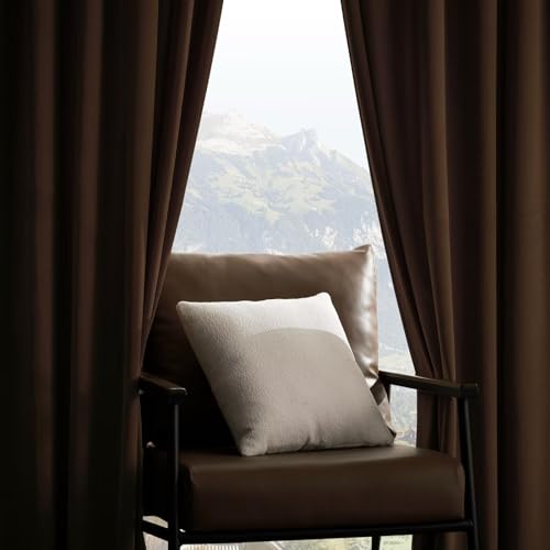 Joydeco Camel Brown Velvet Curtains 63 inch Length 2 Panels, Luxury Blackout Rod Pocket Thermal Insulated Window Curtains, Super Soft Room Darkening Drapes for Living Room Bedroom,W52 x L63 inches - color: Rod Pocket | Camel Brown, size: 52"W x 63"L (Pack