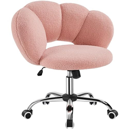 Yaheetech Pink Petal Boucle Makeup Vanity Desk Chair with Wheels, Swivel | Soft foam-padded boucle fabric fits vanity, bedroom, office or sewing desks; adjustable height, swivel wheels, fast assembly. - color: Pink