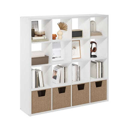 16-Cube Bookshelf, Cubicle Shelf Bookcase with Open Back, Position Reversible Book Shelf, 15 x 58 x 58, for Home Office, Living Room, White - color: White, size: 16 Cube