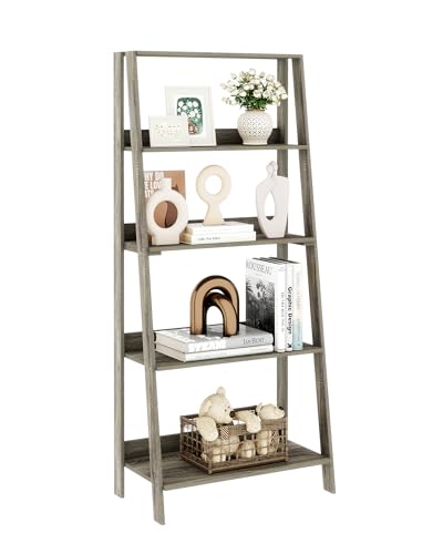 Ladder Bookcase, 5-Tier Bookshelf, Freestanding Plant Display Stand for Living Room, Kitchen, Bedroom, Balcony, French Oak - color: French Oak