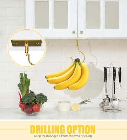 Banana Hook, Metal Banana Hanger Under Cabinet, Gold, 1 Pcs | 2 Mount Options, 360° Rotatable, Magnetic Foldable, Compact Size, Suits for Fruits, Cups, Mugs, Utensils, Oven Mitts, Towels - color: Gold