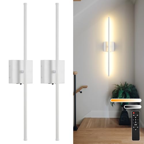 Battery Operated Wall Sconces Set of 2, 11000mAh Wireless Rechargeable White Wall Lights with Remote Control, 350°Rotate Dimmable Wall Lamp, 3 Color Temperatures, for Bedroom, Living Room, Hallway - color: White, size: 2 Pack
