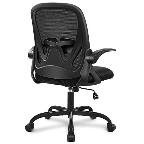 Office Chair Ergonomic Desk Chair with Flip up Armrests Swivel Breathable Desk Mesh Computer Chair with Adjustable Lumbar Support and Height for Conference Room (Black) - color: Black