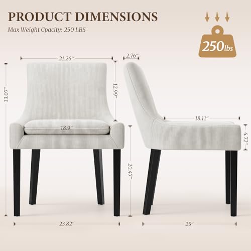 COLAMY Modern Dining Room Chairs Set of 2 with Mid Back and Wood Legs, Upholstered Kitchen Chairs for Dining Room/Living Room, Beige - color: Beige, size: Set of 2
