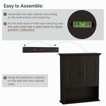 Bathroom Wall Cabinet, Over The Toilet Storage Cabinet Wall Mounted Medicine Cabinet with Build-in Spirit Level Cupboard Adjustable Shelves for Bathroom Laundry Room Kitchen, Espresso - color: Espresso