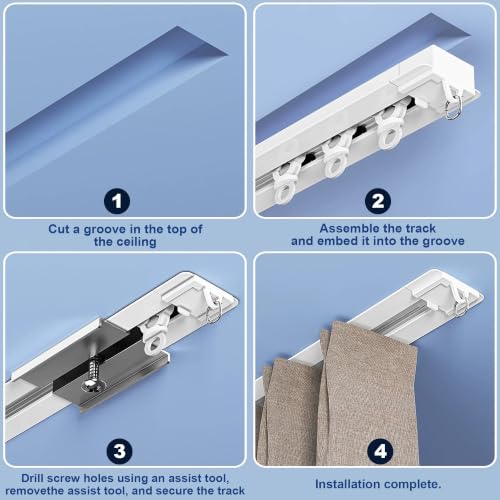 Thin Hidden Curtains Rails Ceiling Mounted Room Divider Curtain Track | Custom Size, Aluminum Heavy Duty Sliding Rod, for Offices Studio Apartments Shower(White,2M/6.6ft) - color: White, size: 2M/6.6ft