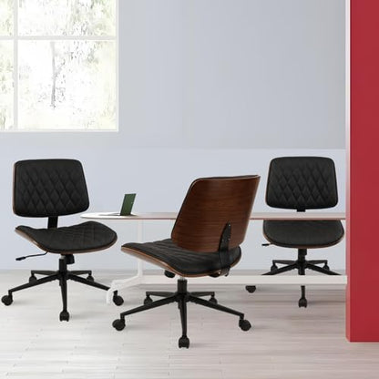 CLATINA Home Office Desk Chair with Wheels, Adjustable Height Armless Office Chair, PU Leather Mid Back 360 Swivel Computer Chair, Modern Walnut Chair for Home, Meeting, Reading Room,Black(4 pk) - color: Black Diamond-b, size: 4 Pack
