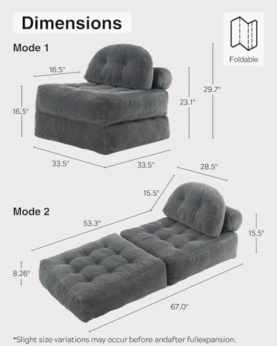 Folding Sofa Bed with Pillow Convertible Sleeper Chair Boneless Foldable Couch Comfy Floor Sofa Lounge Couch Bed for Living Room, Bedroom, Apartment, Grey - color: Grey