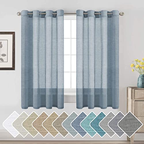 H.VERSAILTEX Semi-Sheer Linen Curtains 63 Inches Long Bedroom Window Treatments for Living Room/Rich Linen Curtain Panels, Classic Nickel Grommet Curtains, 52 by 63 Inch, 2 Panels, Denim - color: Denim, size: 52"W x 63"L (Pack of 2)