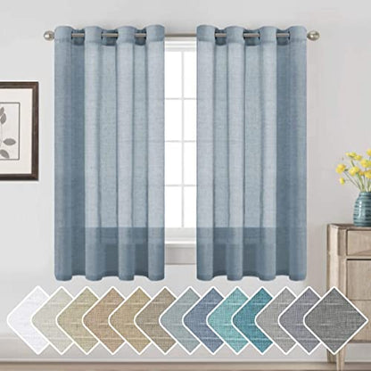 H.VERSAILTEX Semi-Sheer Linen Curtains 63 Inches Long Bedroom Window Treatments for Living Room/Rich Linen Curtain Panels, Classic Nickel Grommet Curtains, 52 by 63 Inch, 2 Panels, Denim - color: Denim, size: 52"W x 63"L (Pack of 2)