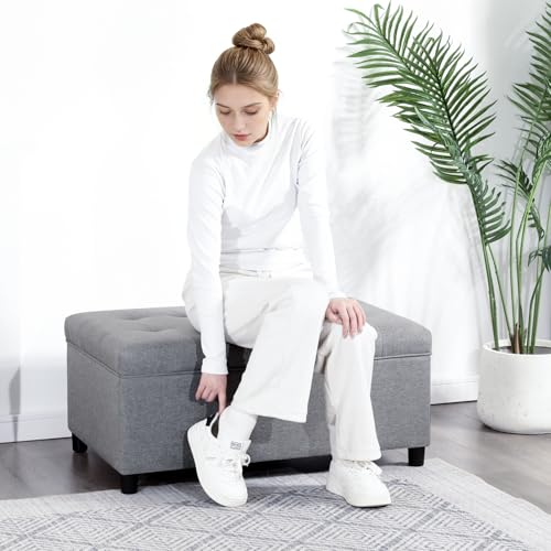 Rectangular Lift Top Storage Ottoman Bench,Linen Storage Bench for Living Room Entryway Bedroom,Linen Gray - color: Linen Gray
