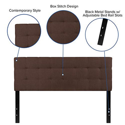 Quilted Tufted Queen Size Headboard in Dark Brown Fabric - color: Dark Brown, size: Queen