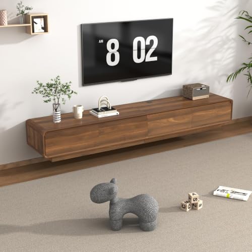 chartustriable 78.7" Minimalist Floating TV Stand for TVs up to 85 Inches, Modern Wall Mounted Media Console with 2 Drawers, Entertainment Center for Living Room, Brown - color: Brown, size: 78.7 Inch