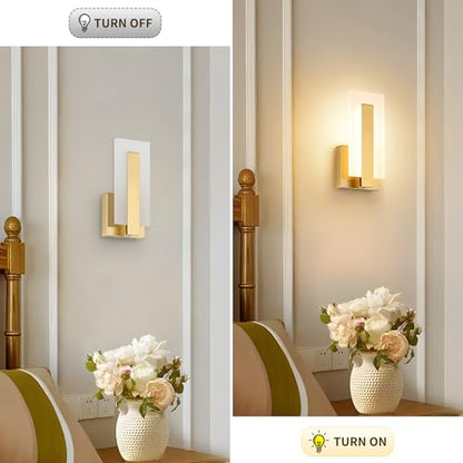Joosenhouse Modern LED Wall Sconce Set of 2, Brass Warm White Light Wall Sconce 3000K, Hardwired Up and Down Wall Mount Light for Hallway, Bedroom, Study, Living Room Indoor Wall Light - color: Brass-Non Dimmable