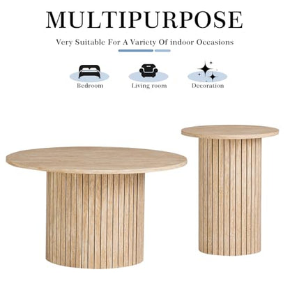 Round Nesting Coffee Table Set of 2 Mid Century Modern Wood Round Coffee Tables with Flexible Small Boho Circle Side Table for Space Saving Living Room Comedor Home Office Bedroom(Beige) - color: 2pcs Beige
