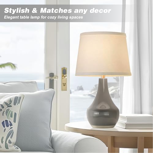 Seealle Modern Ceramic Table Lamps for Night Stands - Bedside Lamps Set of 2 for Nightstand, 19.4" Grey Bedroom Lamp for Living Room Cute Desk End Table Office Guest Room Dresser Rocker Swtich - color: E. Grey