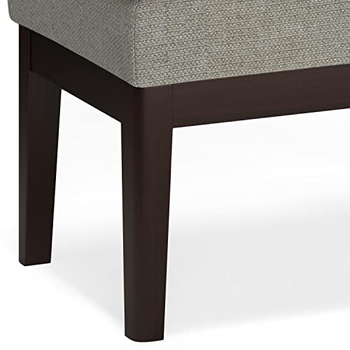 SIMPLIHOME Carlson 27" Wide Woven Fabric Rectangle Ottoman in Greige | Mid-century modern ottoman with a padded seat for bedroom, entryway or living room; footstool or footrest. - color: Greige, style: Small Ottoman Bench