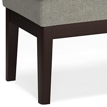 SIMPLIHOME Carlson 27" Wide Woven Fabric Rectangle Ottoman in Greige | Mid-century modern ottoman with a padded seat for bedroom, entryway or living room; footstool or footrest. - color: Greige, style: Small Ottoman Bench