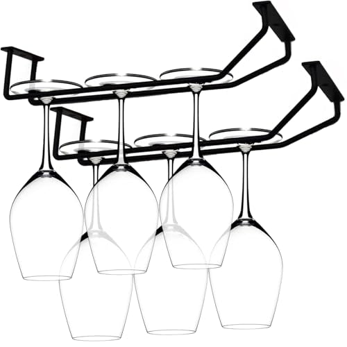 10.8 Inch Black Wine Glass Rack, Under Cabinet Wine Glass Holder Stainless Steel Stemware Rack - Hanging Stemware Holder for Cabinet Kitchen Bar, Set of 2 - color: Black, size: 10.8 Inch 2 Pack