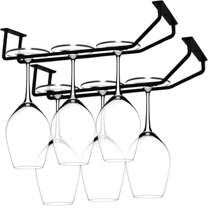 10.8 Inch Black Wine Glass Rack, Under Cabinet Wine Glass Holder Stainless Steel Stemware Rack - Hanging Stemware Holder for Cabinet Kitchen Bar, Set of 2 - color: Black, size: 10.8 Inch 2 Pack
