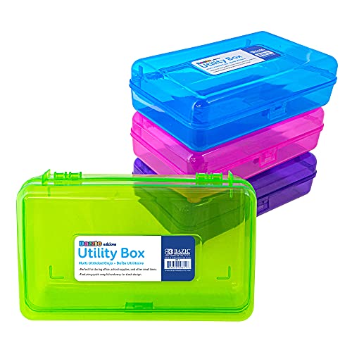 BAZIC PRODUCTS Bright Color Multipurpose Pencil Box, Stackable, 24-Case | snap-latch lid for pens, tools, crafts, supplies - color: Bright Color, size: 24-Pack
