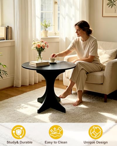 24in Black Round Side Table, Modern Accent End Table with Curved 4-Sided Tripod Base, Minimalist Large Round Side Table Easy Assembly Coffee Table for Living Room Bedroom Balcony - color: 24in-black