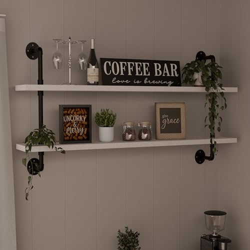 HDDFER Floating Bookshelf Bathroom Shelves Over Toilet Industrial Pipe Shelving Pipe Shelves Rustic White Wall Shelves 36 Inch Farmhouse Book Shelves for Wall Mounted - color: White, size: 2Tier36in