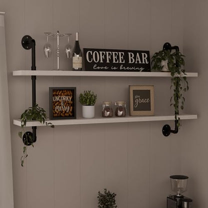 HDDFER Floating Bookshelf Bathroom Shelves Over Toilet Industrial Pipe Shelving Pipe Shelves Rustic White Wall Shelves 36 Inch Farmhouse Book Shelves for Wall Mounted - color: White, size: 2Tier36in