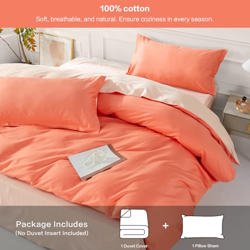 SAPHREAS Orange Duvet Cover Twin Size 2 Pieces Extra Soft Bedding Set, Includes 1 100% Cotton Duvet Cover 68"x90" with Zipper Closure & 1 Pillow Sham, Comforter Not Included - color: Citrus, size: Twin (68"x90")