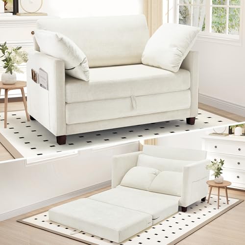 Myroyalsit 51" Convertible Sofa Bed, 2 in1 Folding Sofa Bed, Loveseat Sleeper Sofa for Small Spaces, Fold Out Floor Couch with 2 Pillows for Apartment, Living Room & Guest Room, Beige Chenille Fabric - color: Beige Chenille, size: 51 inch