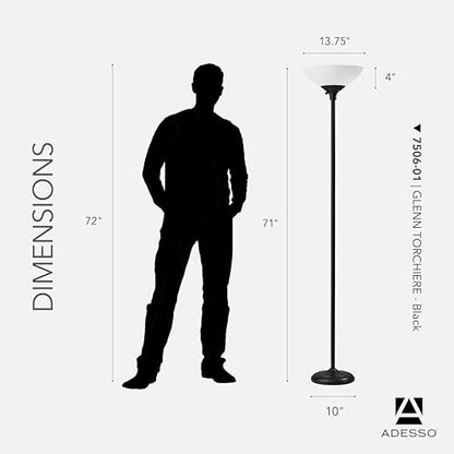 Adesso Dual-Socket Floor Lamp, Black & Frosted White, 3-Way, 71” - color: Black