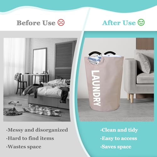 WOOHA 125L Large laundry basket,Collapsible laundry hamper, Tall Clothes Baskets Folding Washing Bin Foldable Fabric Hamper Bags for Bedroom, Closet,Bathroom,College,laundry bag,khaki - color: khaki, size: 125L-XXXL