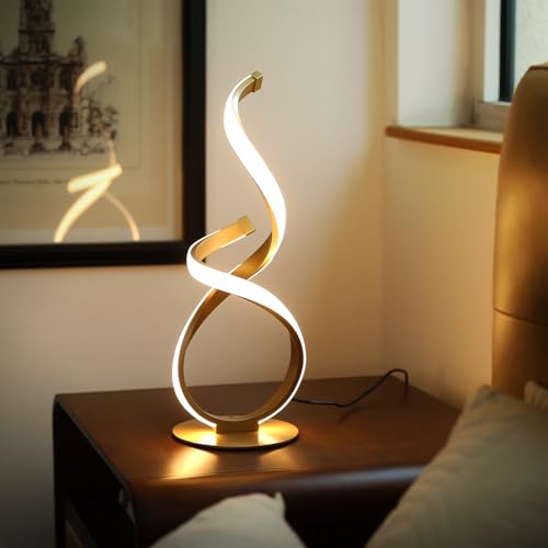 Unique Bedside Table Lamp, LED Touch Dimmable Spiral Desk Light | 3 Color Temperature Modern Nightstand Light, Side Light for Living Room, Bedroom, Gold - style: S-Shape-Gold