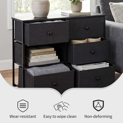 DUHOME 6 Drawer Black Fabric Dresser, Storage Organizer with Wood Top & Steel Frame, Modern Style Storage Cabinets Organization Units for Bedroom, Closet, Hallway, Entryway, Nursery & Living Room