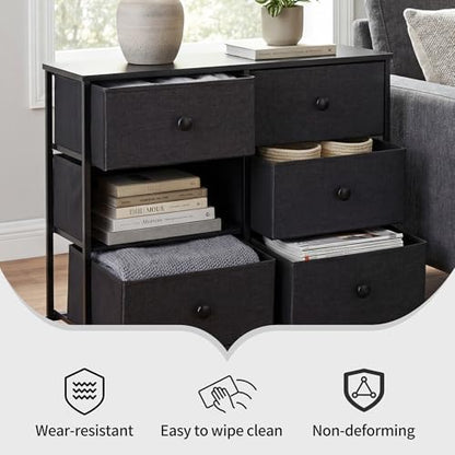 DUHOME 6 Drawer Black Fabric Dresser, Storage Organizer with Wood Top & Steel Frame, Modern Style Storage Cabinets Organization Units for Bedroom, Closet, Hallway, Entryway, Nursery & Living Room