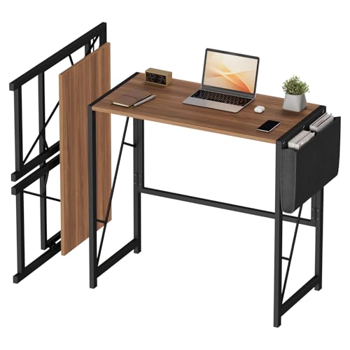 Garvee 31.5" Folding Computer Desk, Home Office Desk with Headphone Hook | Foldable Table with Storage Bag, Writing Work Desks for Small Spaces, Bedroom, Apartment, Easy to Fold, Rustic Brown - color: Rustic Brown, size: 31.5"W x 15.7"D