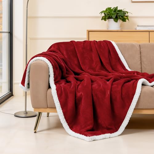 BEAUTEX Sherpa Fleece Throw Blankets Soft Fluffy Flannel Plush Cozy | Fuzzy Wine Cuddle Blanket for Couch, Bed, Sofa, Adults (50" x 60", Wine) - color: Wine, size: Throw-50"x60"