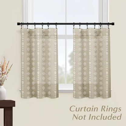 Lino Rosa Boho Farmhouse Tan Beige Linen Small Tier Cafe Curtains for Kitchen 36 Inches Long - color: Tan Beige, size: 24"W x 36"L (Pack of 2)