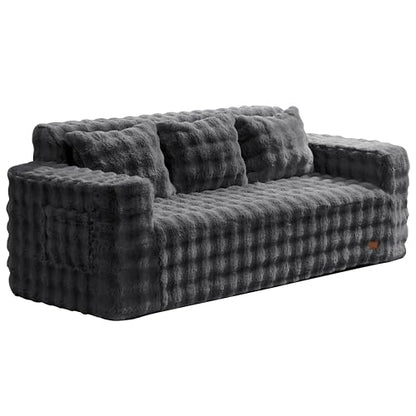 ZurNesfure Sofa Couch 3-Seater Boneless Sofa with Pillow Darkgrey,3-Seater | No Assembly Need, Modern Couch with deep seat and Washable Cover Cloud Sofa for Living Room Bedroom Apartment - color: Bubble Darkgrey, size: 3-seater