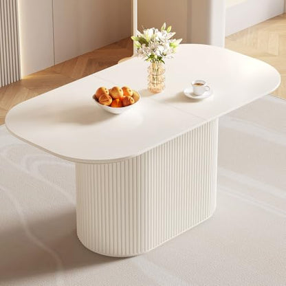 Guyii 63" Cream White Dining Table for 6 People Oval Kichen Table Modern Dining Room Table for 6 Island for Dining Room Restaurant Breakfast Nook - size: 62.99“