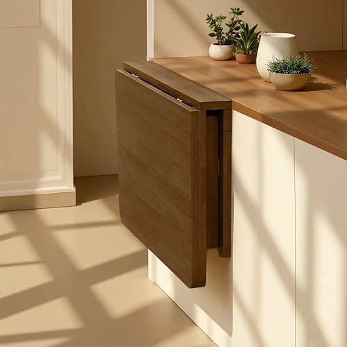 MM MELISEN Floating Desk - 30x20 Inch, Walnut Finish Wall-Mounted Desk for Home Office or Bedroom Work. Solid Wood Drop-Leaf Design. Folds up neatly for Small Space Living - color: Walnut, size: 75X50CM/30X20IN