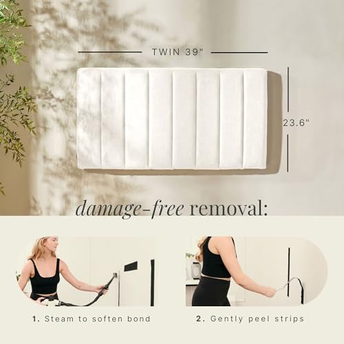 Nestl Upholstered Twin Headboard - Easy Assemble Channel Stitched Headboard Twin Size - Wall Mounted Headboards with 3D Soundproof Wall Panels Peel & Stick Floating Headboards, Off White - color: 01-off White, size: Twin