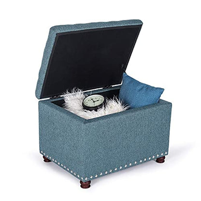 24’’ Rectangular Upholstered Storage Ottoman for Living Room- Fabric Foot Stool with Nail-Head Trim- Chests and Organizers, Load Up to 350 lb, Lake Blue - color: Lake Blue