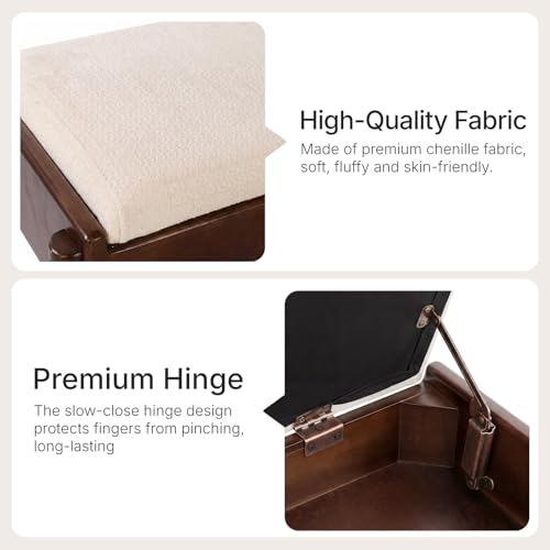 YEPDIN 39.3" Solid Wood Shoe Rack Bench with Flip-Top Storage,2 Tier Shoe Rack Bench with Chenille Cushion,for Entryway, Hallway,Living Room, Bedroom, Closet - color: Walnut