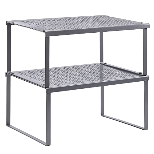 NEX Cabinet Organizer Shelf, Kitchen Counter Shelves Set of 2, Silver | Stackable & Expandable Spice Rack, Space-Saving Pantry Organizers Bathroom Countertop Storage, Metal - color: Silver