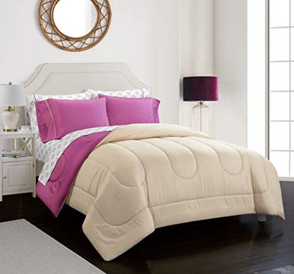Idea Nuova "Casa 7-Piece Solid Reversible Comforter Set with Bonus Sheets, Purple, Queen, 86"x86" - color: Purple, size: Queen