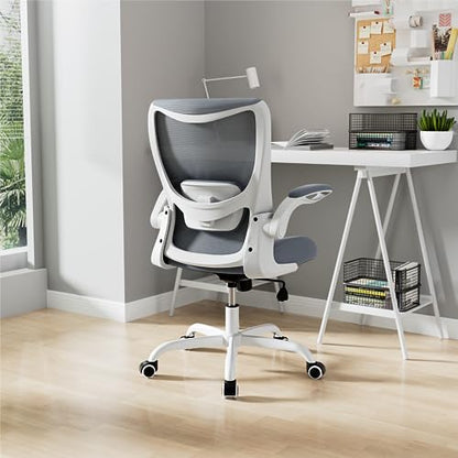 Office Chair, Ergonomic Desk Chair with Adjustable Lumbar Support and Flip up Armrest, Breathable Mesh Computer Chair for Home Office, Gray - color: Grey