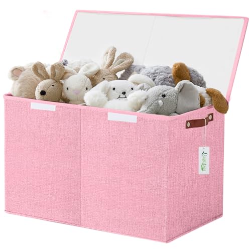 Large Toy Storage Box with Lids, Collapsible Sturdy Baby Storage Organizer Chest Bin Basket for Kids, Boys, Girls, Playroom, Nursery, Bedroom, Closet 25"x13"x16" (Pink) - color: Pink