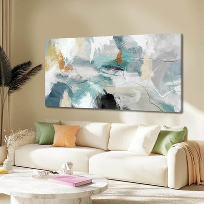 SOUGUAN 캔버스 벽 아트 거실용 추상 그림 그린 벽 장식 홈 데코 청록색 프린트 아트 사무실용 61cm x 121cm - color: 초록색., size: 48"L x 24"W